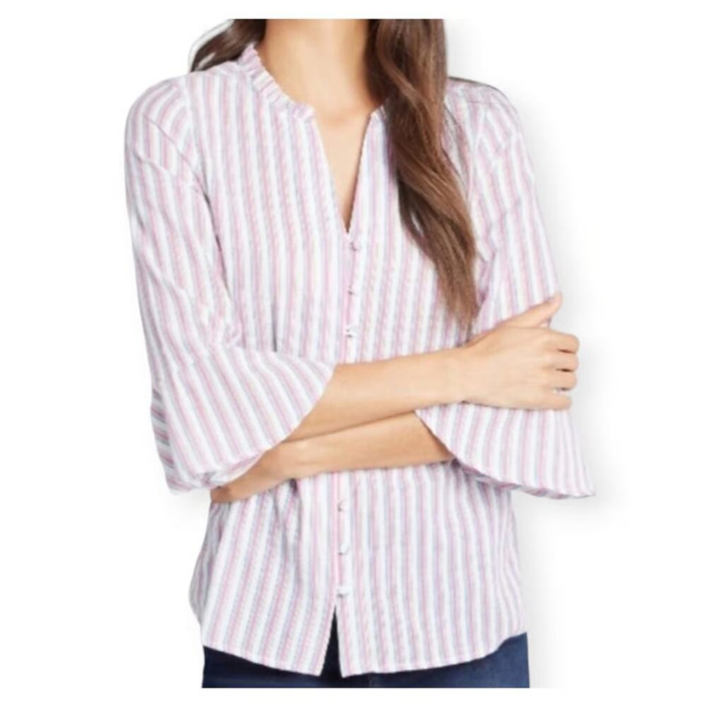 ModCloth Professional Pizzaz Striped Bell Sleeve Button Up Blouse Top XXS NWT